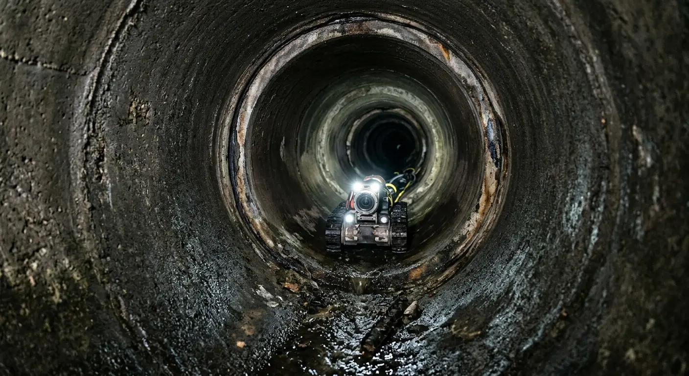 Robotic sewer camera inspecting pipe interior for Sewer Line Cleaning in Steilacoom